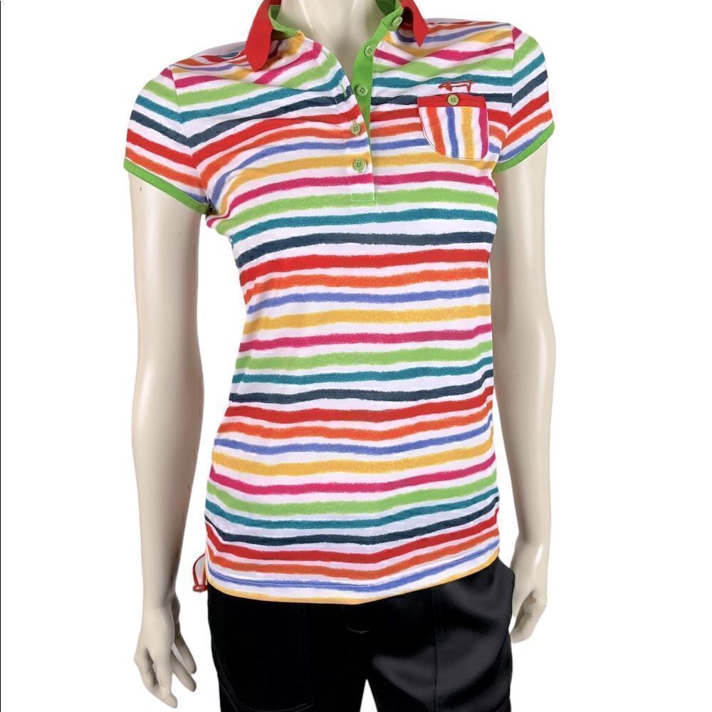 Highly Desired Louis Castel Striped Golf Polo with Ruching on Sides Worn Once